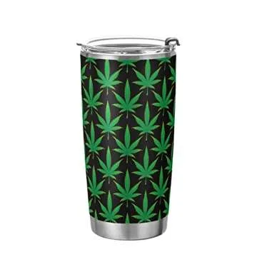 Yasala Tumbler Green Marijuana Leaves Insulated Coffee Cup Beverage Container Travel Mug with Straw and Lid Double Wall Stainless Steel 20oz Office, Back to School