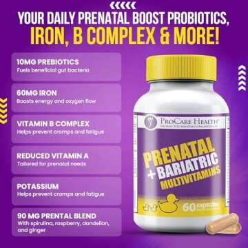 Procare Health Prenatal Bariatric Multivitamin with Iron (60 Easy to Swallow Capsules) – Bariatric Prenatal Probiotic for Women, Bariatric Vitamins for Gastric Bypass & Gastric Sleeve (1 Month Supply)