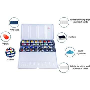 ROSA Gallery Professional Watercolor Paint Set, Made in Ukraine, 28 Water Colors of 2,5 ml, Portable...