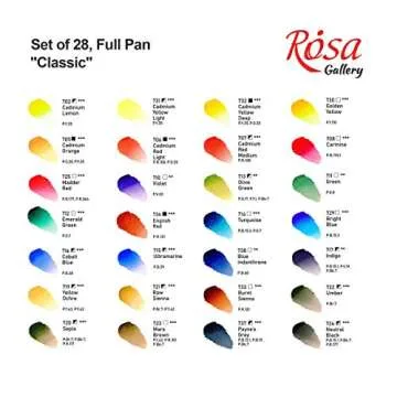ROSA Gallery Professional Watercolor Paint Set, Made in Ukraine, 28 Water Colors of 2,5 ml, Portable Travel Watercolor Kit, High Lightfastness Paints for Artists, Adults in Metal Case