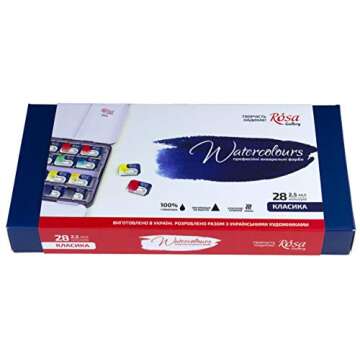 ROSA Gallery Professional Watercolor Paint Set, Made in Ukraine, 28 Water Colors of 2,5 ml, Portable Travel Watercolor Kit, High Lightfastness Paints for Artists, Adults in Metal Case