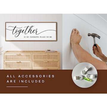 Together Is My Favorite Place to Be Sign Wall Art - 41"X14" Together Is Our Favorite Place To Be Sign Framed Wall Decor For Couple Bedroom Above Bed -Thoughtful Home Accent Home Decor Wall Hangings (Brown)