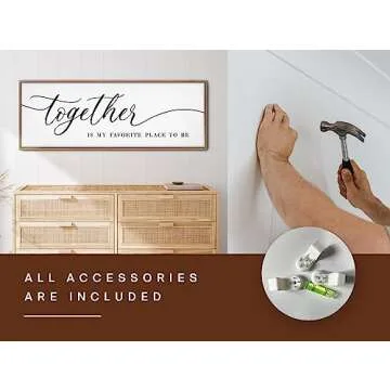 Together Is My Favorite Place to Be Sign Wall Art - 41"X14" Together Is Our Favorite Place To Be Sign Framed Wall Decor For Couple Bedroom Above Bed -Thoughtful Home Accent Home Decor Wall Hangings (Brown)