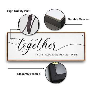 Together Is My Favorite Place to Be Sign Wall Art - 41"X14" Together Is Our Favorite Place To Be Sign Framed Wall Decor For Couple Bedroom Above Bed -Thoughtful Home Accent Home Decor Wall Hangings (Brown)