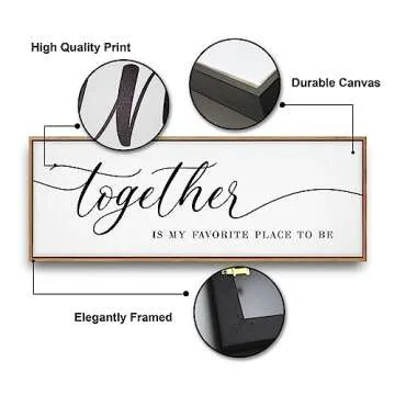 Together Is My Favorite Place to Be Sign Wall Art - 41"X14" Together Is Our Favorite Place To Be Sign Framed Wall Decor For Couple Bedroom Above Bed -Thoughtful Home Accent Home Decor Wall Hangings (Brown)