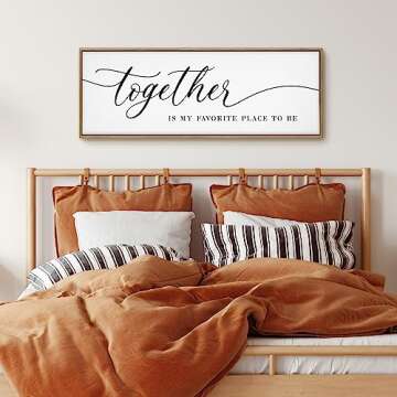 Together Is My Favorite Place to Be Sign Wall Art - 41"X14" Together Is Our Favorite Place To Be Sign Framed Wall Decor For Couple Bedroom Above Bed -Thoughtful Home Accent Home Decor Wall Hangings (Brown)