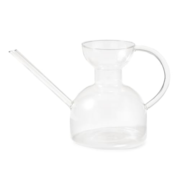 Modern Sprout Handcrafted Borosilicate Glass Watering Can, Long Spout for Controlled Flow, 32oz, Aes...