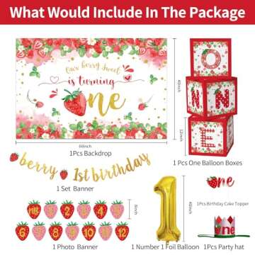 Aribra Strawberry 1st Birthday Decorations - Berry First Birthday Party Supplies, Strawberry Berry S...