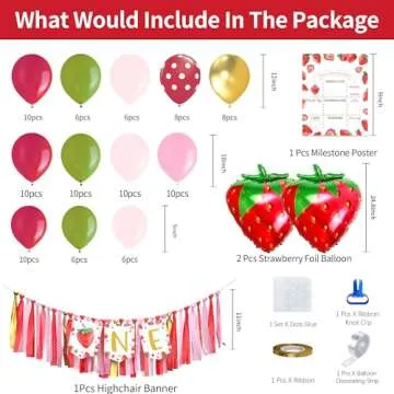 Aribra Strawberry 1st Birthday Decorations - Berry First Birthday Party Supplies, Strawberry Berry Sweet One Birthday Party Decorations Include, Balloon Boxes, Backdrop, Balloon arch, Highchair Banner
