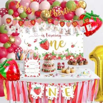 Aribra Strawberry 1st Birthday Decorations - Berry First Birthday Party Supplies, Strawberry Berry Sweet One Birthday Party Decorations Include, Balloon Boxes, Backdrop, Balloon arch, Highchair Banner