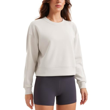 CRZ YOGA Women's Ultra Soft Crewneck Sweatshirt, Casual Pullover Tops, Milky White, Small