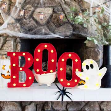 DAZONGE Halloween Decorations Indoor - 4 LED Light Up Letters Boo and Ghost Marquee Signs for Halloween Kitchen Room Wall Decor, Halloween Marquee Letters for Party Decorations