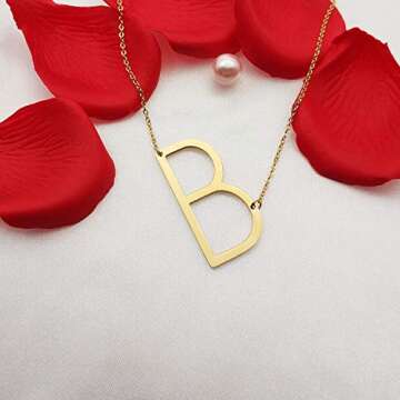 MOMOL Sideways Initial Necklace Elegant 18K Gold Plated