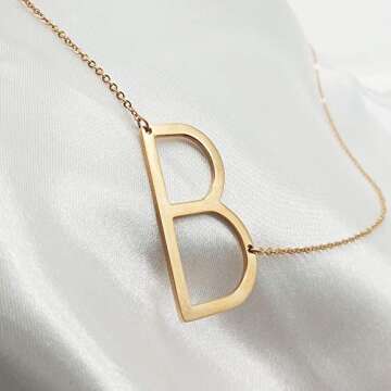 MOMOL Sideways Initial Necklace Elegant 18K Gold Plated