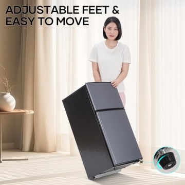 BODIOO Mini Fridge with Freezer, 2.8 Cu.Ft, Small Fridge with 7 Settings Temperature Adjustable, 2 Doors, Low Noise, Mini Refrigerator for Living Room,Office,Kitchen and Apartment, Dark Gray