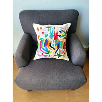 ALKIMIA INC Mexican Handmade Pillow Cover Authentic Otomi Tenango Embroidery