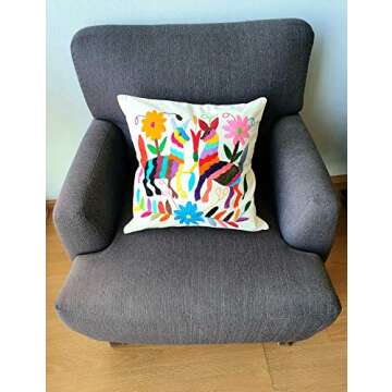 ALKIMIA INC Mexican Handmade Pillow Cover Authentic Otomi Tenango Embroidery