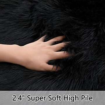 CAROMIO Shaggy Soft Faux Sheepskin Fur Area Rugs Floor Mat Luxury Beside Carpet Decorative Plush Shag Furry Carpet for Bedroom Living Room Floor, Black, 4 x 6 Feet, Rectangle