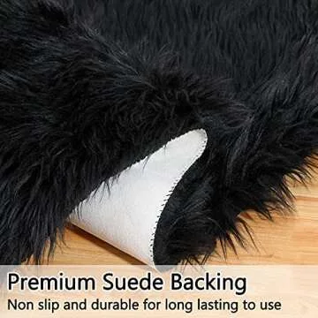 CAROMIO Shaggy Soft Faux Sheepskin Fur Area Rugs Floor Mat Luxury Beside Carpet Decorative Plush Shag Furry Carpet for Bedroom Living Room Floor, Black, 4 x 6 Feet, Rectangle