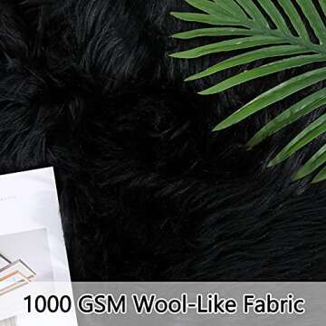 CAROMIO Shaggy Soft Faux Sheepskin Fur Area Rugs Floor Mat Luxury Beside Carpet Decorative Plush Shag Furry Carpet for Bedroom Living Room Floor, Black, 4 x 6 Feet, Rectangle