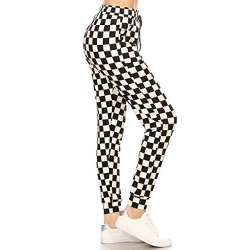 Leggings Depot Women's Relaxed Fit Jogger Pants - Checkered Track Cuff Sweatpants