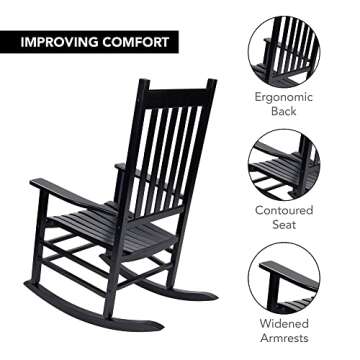 Shine Company Vermont Porch Rocker, High Back Wood Rocking Chair, Black