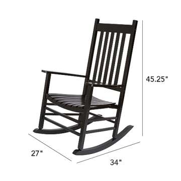 Shine Company Vermont Porch Rocker, High Back Wood Rocking Chair, Black