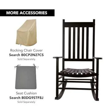 Shine Company Vermont Porch Rocker, High Back Wood Rocking Chair, Black