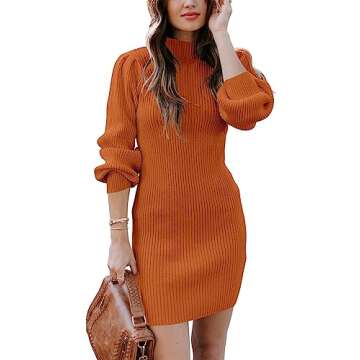 Caracilia Women Turtleneck Long Sleeve Knit Bodycon Slim Fitted Stretch Pullover Sweater Mini Dress ...