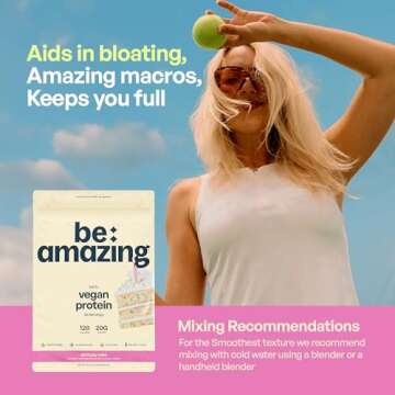 Be Amazing Vegan Protein Powder | 20g Plant-Based Protein with Prebiotics Fibers | Sugar-and-Gluten-Free Shake Mix, Low Carb, Non-Dairy Funfetti Smoothie | Birthday Cake, 25 Servings
