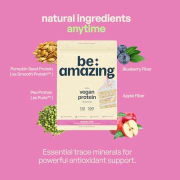 Be Amazing Vegan Protein Powder | 20g Plant-Based Protein with Prebiotics Fibers | Sugar-and-Gluten-Free Shake Mix, Low Carb, Non-Dairy Funfetti Smoothie | Birthday Cake, 25 Servings