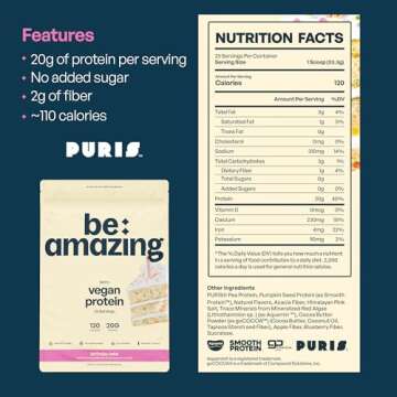 Be Amazing Vegan Protein Powder | 20g Plant-Based Protein with Prebiotics Fibers | Sugar-and-Gluten-Free Shake Mix, Low Carb, Non-Dairy Funfetti Smoothie | Birthday Cake, 25 Servings