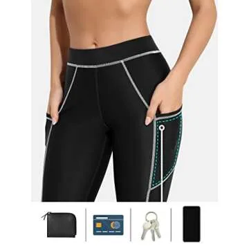 ATTRACO Women's Swim Pants with Pockets and Tummy Control