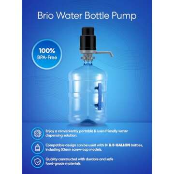 Brio-PU100 Universal Manual Drinking Water Pump - Perfect for 5-6 Gallon Water Bottles