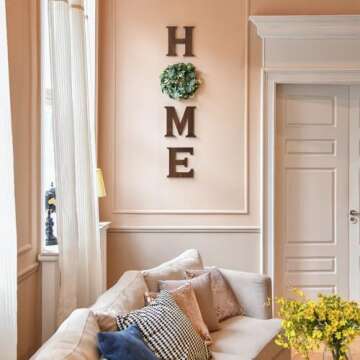 Mkono Farmhouse Wall Home Sign with Artificial Eucalyptus for O Rustic Wooden Hanging Letters Decora...