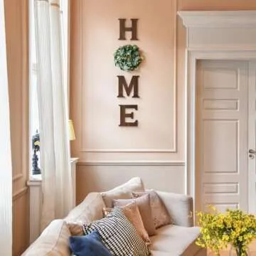 Mkono Farmhouse Wall Home Sign with Artificial Eucalyptus for O Rustic Wooden Hanging Letters Decora...