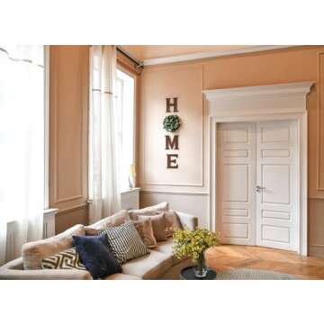 Mkono Farmhouse Wall Home Sign with Artificial Eucalyptus for O Rustic Wooden Hanging Letters Decorative Wall Art Decor for Living Room Kitchen Entryway Housewarming Gift, Brown