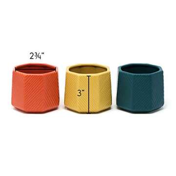 Succulent Pots Octagon Shaped 3 Pc. Small Plant Pots Set, Decorative Ceramic Planters for Indoor Out...