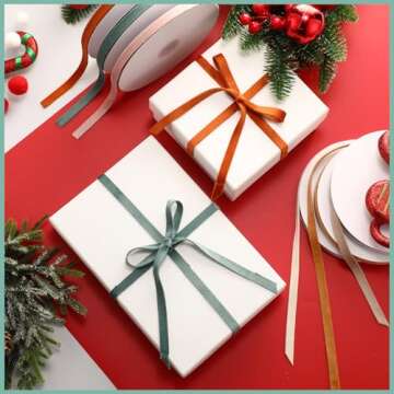 Yunlly 6 Rolls 3/8 Inch Velvet Ribbon for Gift Wrapping Bow 120 Yards Vintage Assorted Ribbon Multic...