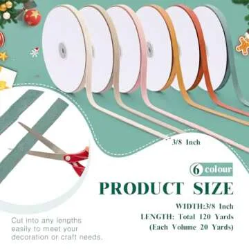 Yunlly 6 Rolls 3/8 Inch Velvet Ribbon for Gift Wrapping Bow 120 Yards Vintage Assorted Ribbon Multicolored Craft Ribbon for Valentine's Day Wedding Decoration Ornament Making(Classic Color)