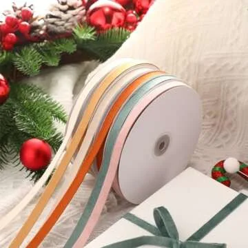 Yunlly 6 Rolls 3/8 Inch Velvet Ribbon for Gift Wrapping Bow 120 Yards Vintage Assorted Ribbon Multicolored Craft Ribbon for Valentine's Day Wedding Decoration Ornament Making(Classic Color)