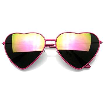 Emblem Eyewear Women's Pink Metal Heart Frame Sunglasses with Mirror Lens