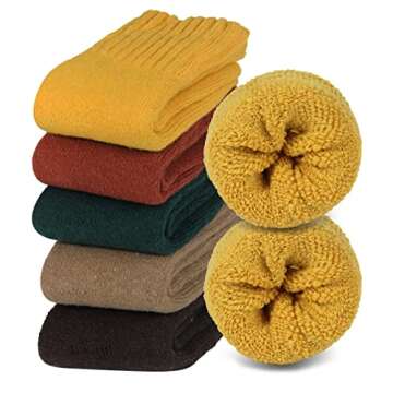 BomKinta Women Winter Solid Boots Socks Thick Warm Wool Socks Cozy Crew Socks for Women Christmas Gi...