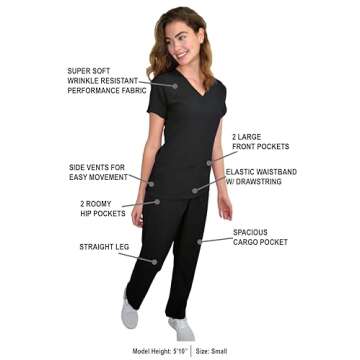 Green Town Scrubs for Women Scrub Set - V-Neck Top and Straight Leg Pant, 5 Pockets, Easy Care, Solids and Prints Uniforms