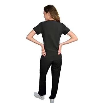 Green Town Scrubs for Women Scrub Set - V-Neck Top and Straight Leg Pant, 5 Pockets, Easy Care, Solids and Prints Uniforms