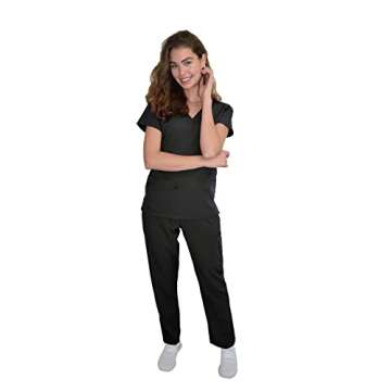 Green Town Scrubs for Women Scrub Set - V-Neck Top and Straight Leg Pant, 5 Pockets, Easy Care, Solids and Prints Uniforms