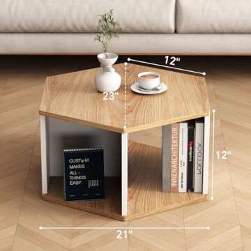 Coffee Table, Modern Decorative Coffee Center Table, Geometric Wood Coffee Table for Living Room with Storage Compartment Space