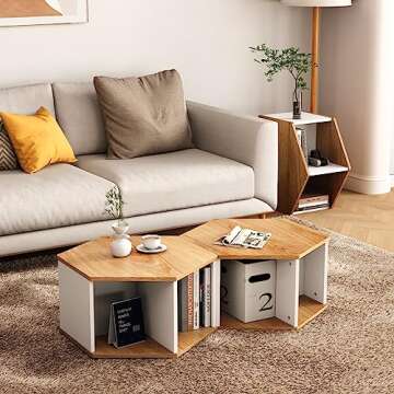 Coffee Table, Modern Decorative Coffee Center Table, Geometric Wood Coffee Table for Living Room with Storage Compartment Space