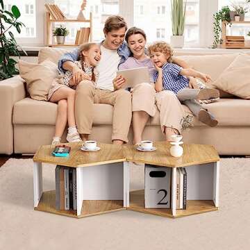 Coffee Table, Modern Decorative Coffee Center Table, Geometric Wood Coffee Table for Living Room with Storage Compartment Space