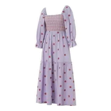 Argeousgor Women 2023 Bohemian Floral Dress Square Neck Ruffle Swing A Line Maxi Dress Long Sleeve Beach Long Dress(Boutique Purple Flower Dress,L)